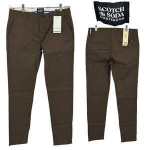 NWT Scotch & Soda Mens 30x32 Dark Taupe Chinks Slim Fit Stretch